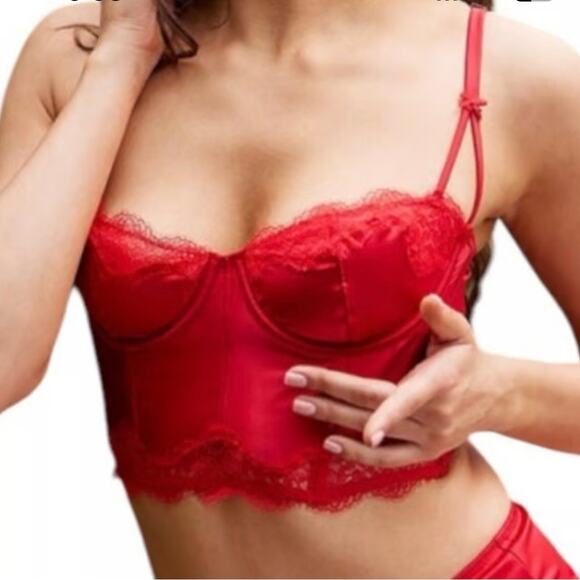 NWT Victoria's Secret Unlined Long Line Balconette Red Corset Bra 32DD Lingerie - Picture 1 of 9